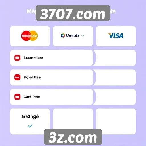 Métodos de pagamento disponíveis em 3707.com